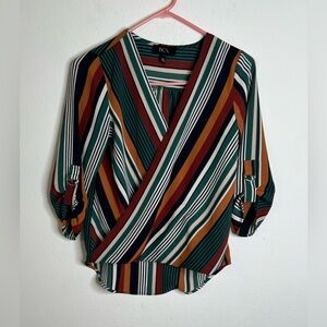 BCX Women's Multi-Colored Striped Wrap Blouse Size XS